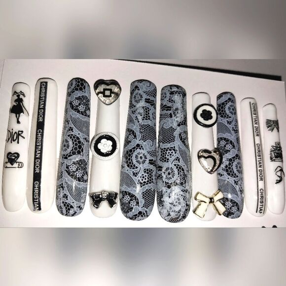 Hand crafted custom print 10pc 3xl acrylic press on nails sz medium - Picture 3 of 5